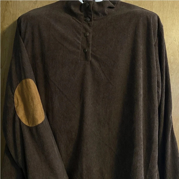 NWOT Men Corduroy Pullover Colorblock 1/4 Button Sweatshirt Dark Brown 2XL - Picture 2 of 9